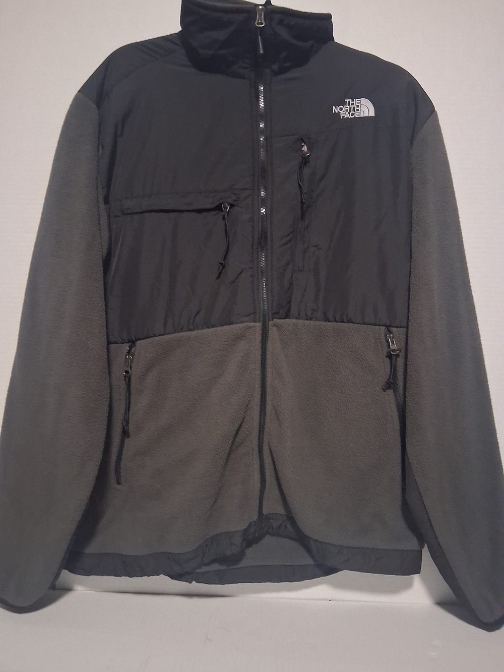 The North Face Men's Two-Tone Black & Gray/Green Full-Zip Fleece Jacket Size L